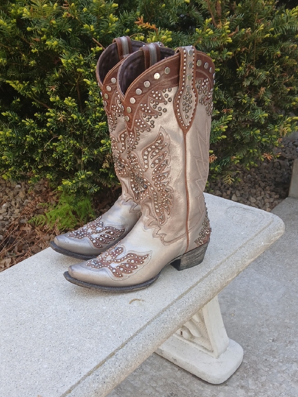 Double D Ranch BRAVE EAGLE Metallic Studded Handmade Mexico Boots Sz 9